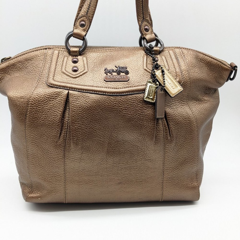 COACH  pebbled genuine leather metallic satchel shoulder bag purse - Copper - Picture 2 of 16